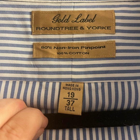 Roundtree & Yorke Gold Label Big & Tall Striped Oxford Like New 19/37 - Picture 4 of 5